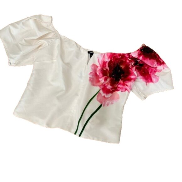 NEW NWT EXPRESS Floral Cropped Off Shoulder Blouse Shirt Top Size Large - Picture 2 of 11